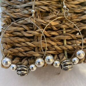 Earrings Dangly Round Hoop Vintage Silver Look  Boho Lightweight Trendy Casual